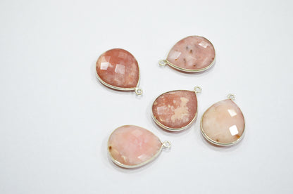 Pink Opal Faceted Pear Shape Connector , Sold By Piece , 19x22 mm , RB-5438