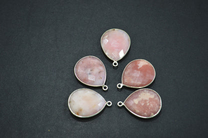 Pink Opal Faceted Pear Shape Connector , Sold By Piece , 19x22 mm , RB-5438