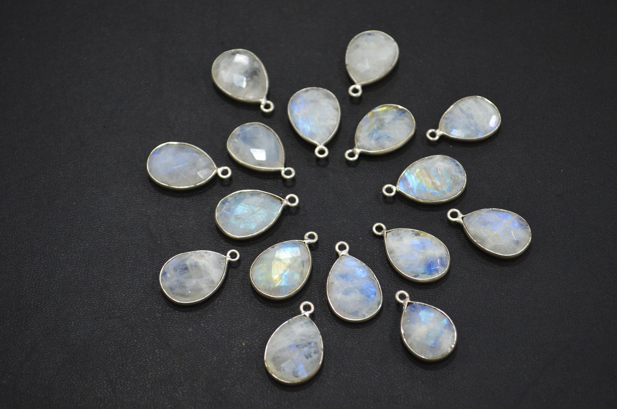Rainbow Moonstone Faceted Pear Shape Connector , Sold By Piece , 13x20 mm , RB-5453