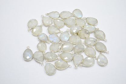 Rainbow Moonstone Faceted Pear Shape Connector , Sold By Piece , 13x20 mm , RB-5453