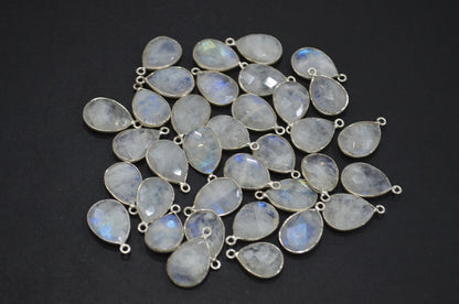 Rainbow Moonstone Faceted Pear Shape Connector , Sold By Piece , 13x20 mm , RB-5453