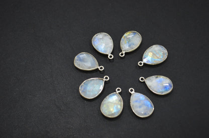 Rainbow Moonstone Faceted Pear Shape Connector , Sold By Piece , 13x20 mm , RB-5453