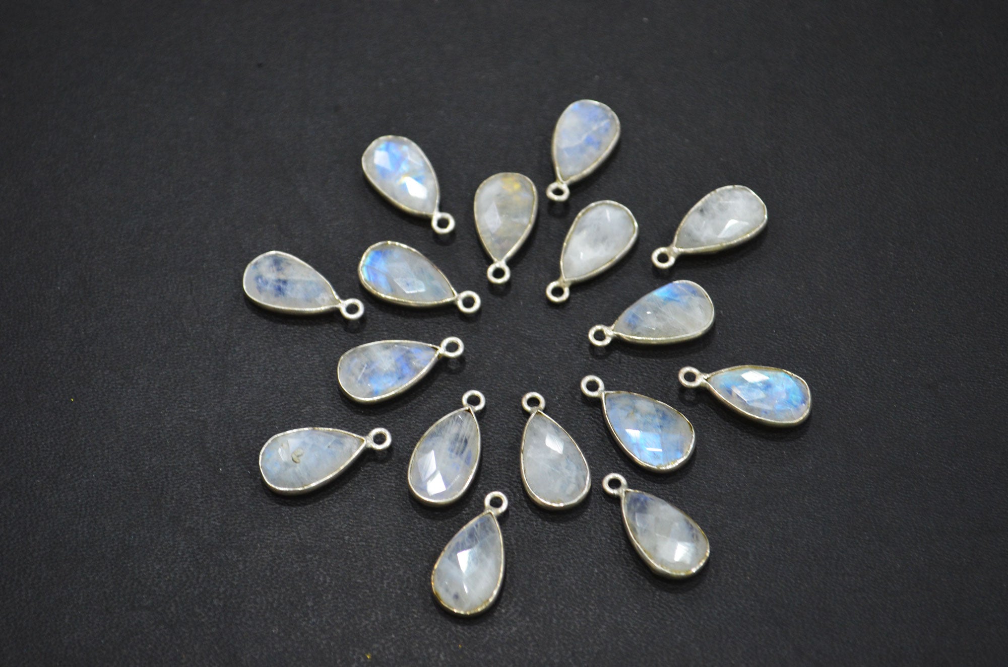 Rainbow Moonstone Faceted Pear Shape Connector , Sold By Piece , 9x14 mm , RB-5454A