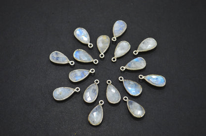 Rainbow Moonstone Faceted Pear Shape Connector , Sold By Piece , 9x14 mm , RB-5454A