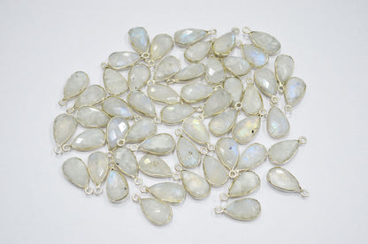Rainbow Moonstone Faceted Pear Shape Connector , Sold By Piece , 9x14 mm , RB-5454A