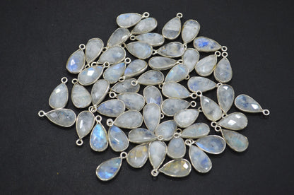 Rainbow Moonstone Faceted Pear Shape Connector , Sold By Piece , 9x14 mm , RB-5454A