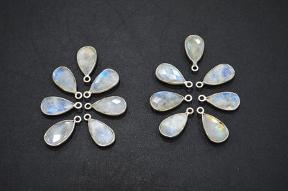 Rainbow Moonstone Faceted Pear Shape Connector , Sold By Piece , 9x14 mm , RB-5454A