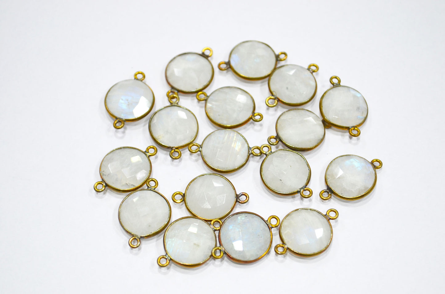 Rainbow Moonstone Faceted Coin Shape Connector , Sold By Piece , 15 mm , RB-5455