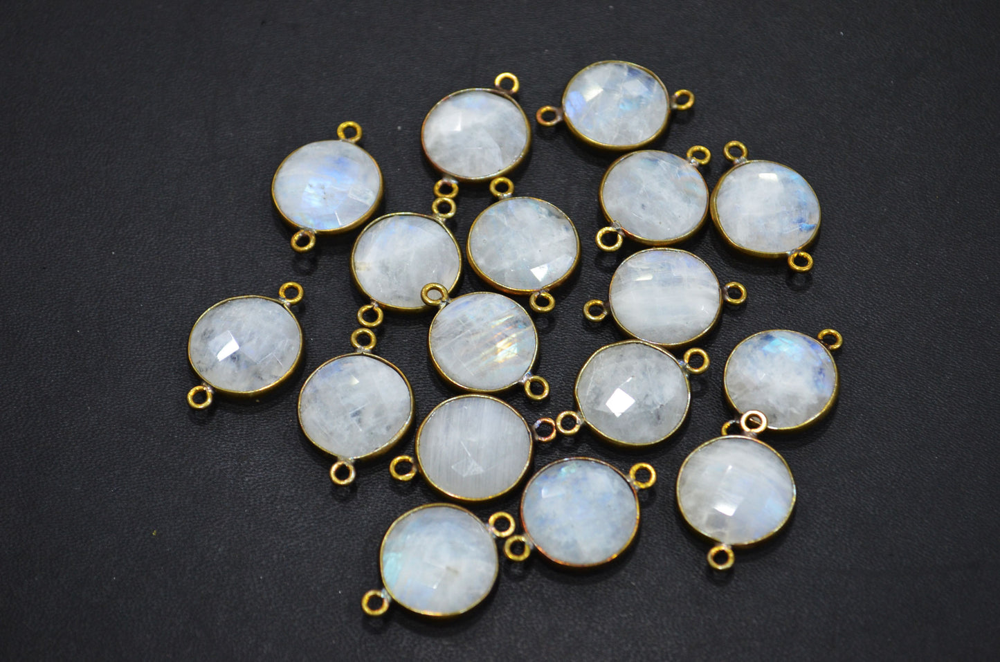 Rainbow Moonstone Faceted Coin Shape Connector , Sold By Piece , 15 mm , RB-5455