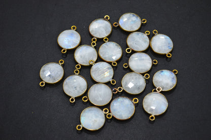 Rainbow Moonstone Faceted Coin Shape Connector , Sold By Piece , 15 mm , RB-5455