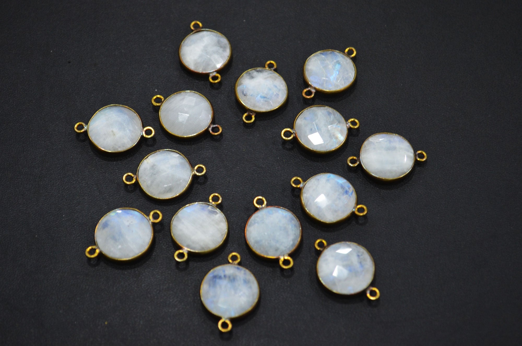 Rainbow Moonstone Faceted Coin Shape Connector , Sold By Piece , 15 mm , RB-5455