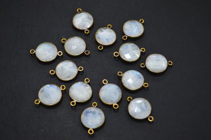 Rainbow Moonstone Faceted Coin Shape Connector , Sold By Piece , 15 mm , RB-5455
