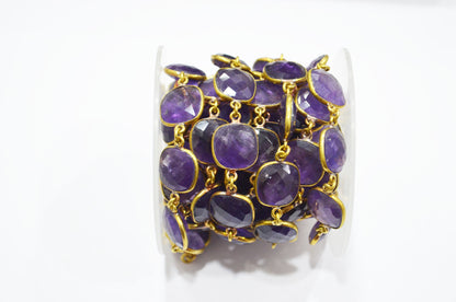 Amethyst Faceted Cushion Shape Connector Chain , 12 - 13 mm , RB-5525
