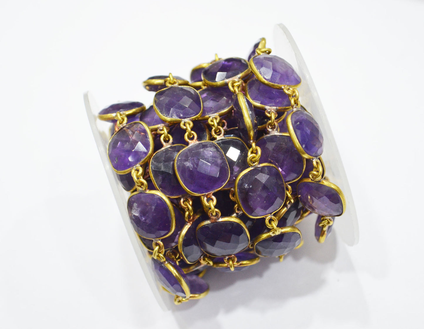 Amethyst Faceted Cushion Shape Connector Chain , 12 - 13 mm , RB-5525