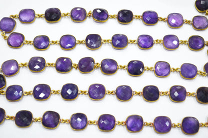 Amethyst Faceted Cushion Shape Connector Chain , 12 - 13 mm , RB-5525