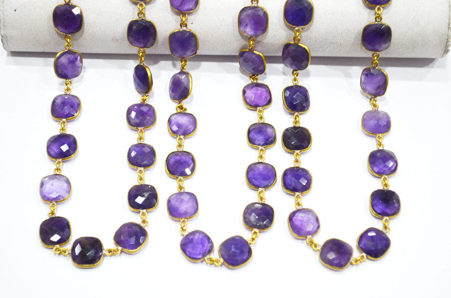 Amethyst Faceted Cushion Shape Connector Chain , 12 - 13 mm , RB-5525