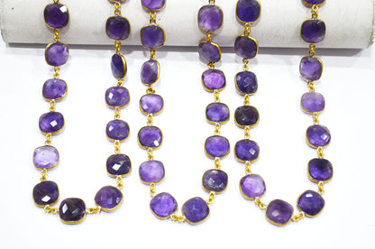 Amethyst Faceted Cushion Shape Connector Chain , 12 - 13 mm , RB-5525