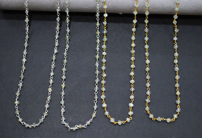 Natural Aquamarine Rondelle Shape Rosary Beaded Chain , Aquamarine Faceted Wire Wrapped Chain , 3 - 3.50 mm , RB-5623