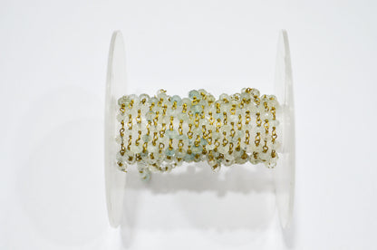 Natural Aquamarine Rondelle Shape Rosary Beaded Chain , Aquamarine Faceted Wire Wrapped Chain , 3 - 3.50 mm , RB-5623