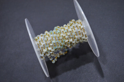 Natural Aquamarine Rondelle Shape Rosary Beaded Chain , Aquamarine Faceted Wire Wrapped Chain , 3 - 3.50 mm , RB-5623