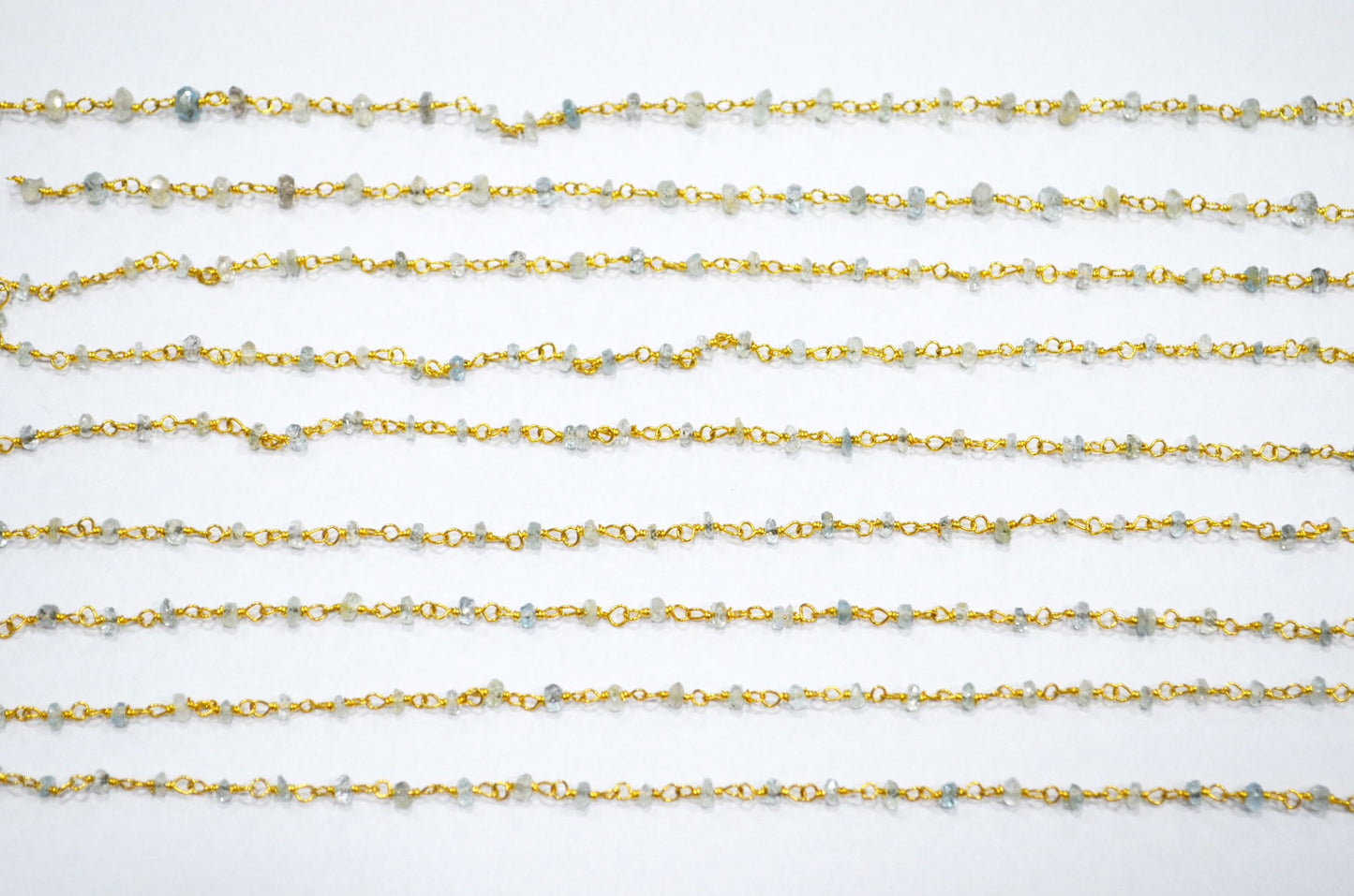 Natural Aquamarine Rondelle Shape Rosary Beaded Chain , Aquamarine Faceted Wire Wrapped Chain , 3 - 3.50 mm , RB-5623