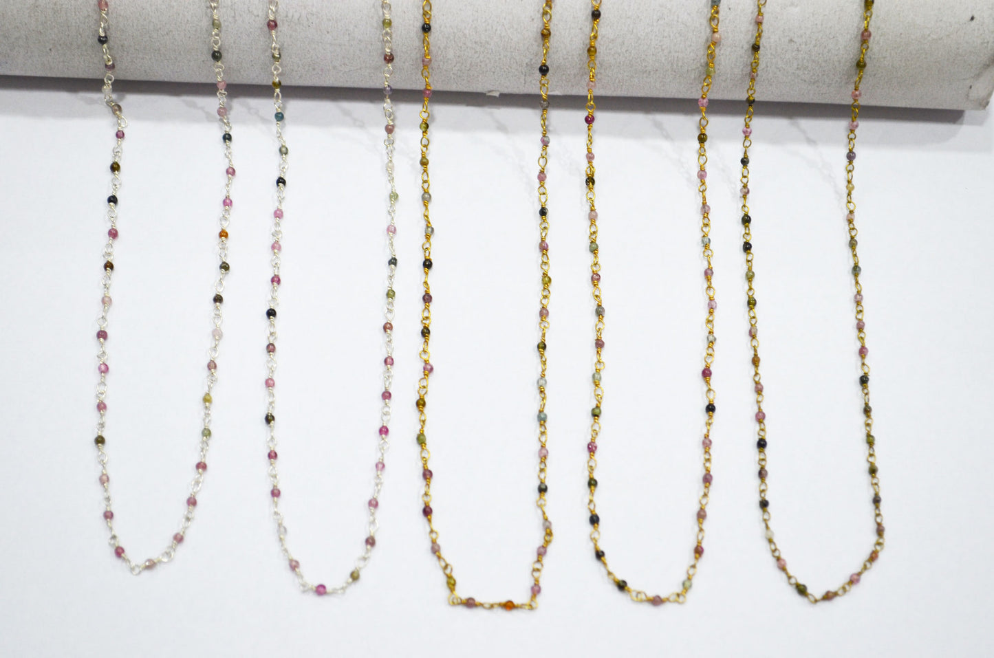 Multi Tourmaline Smooth Round Shape Rosary Beaded Chain , Sold By Foot , 2 - 2.20 mm , RB-5625