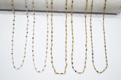 Multi Tourmaline Smooth Round Shape Rosary Beaded Chain , Sold By Foot , 2 - 2.20 mm , RB-5625