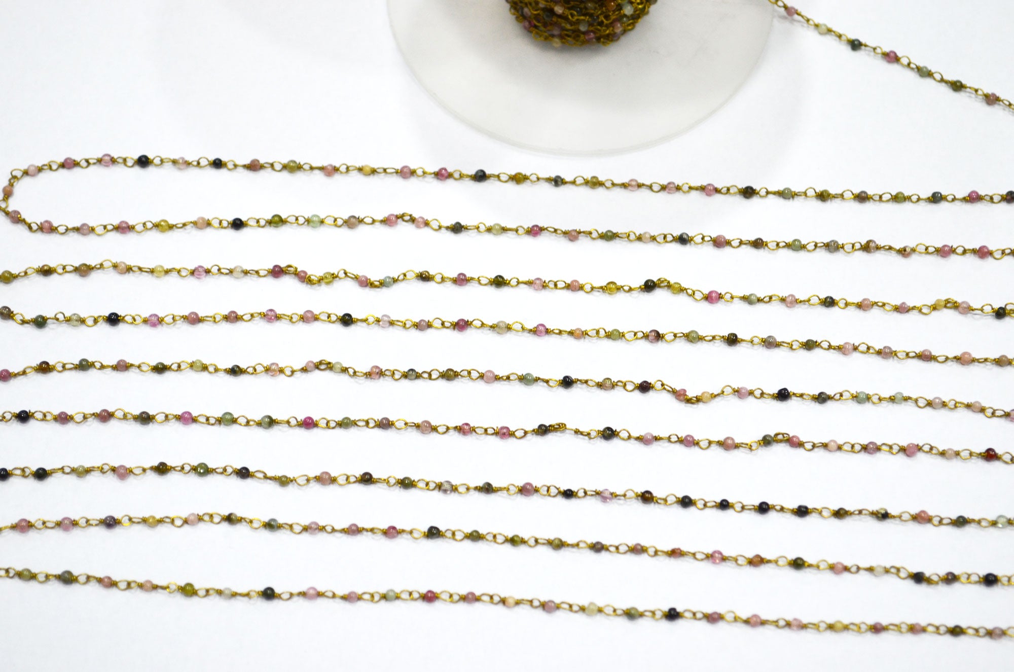 Multi Tourmaline Smooth Round Shape Rosary Beaded Chain , Sold By Foot , 2 - 2.20 mm , RB-5625