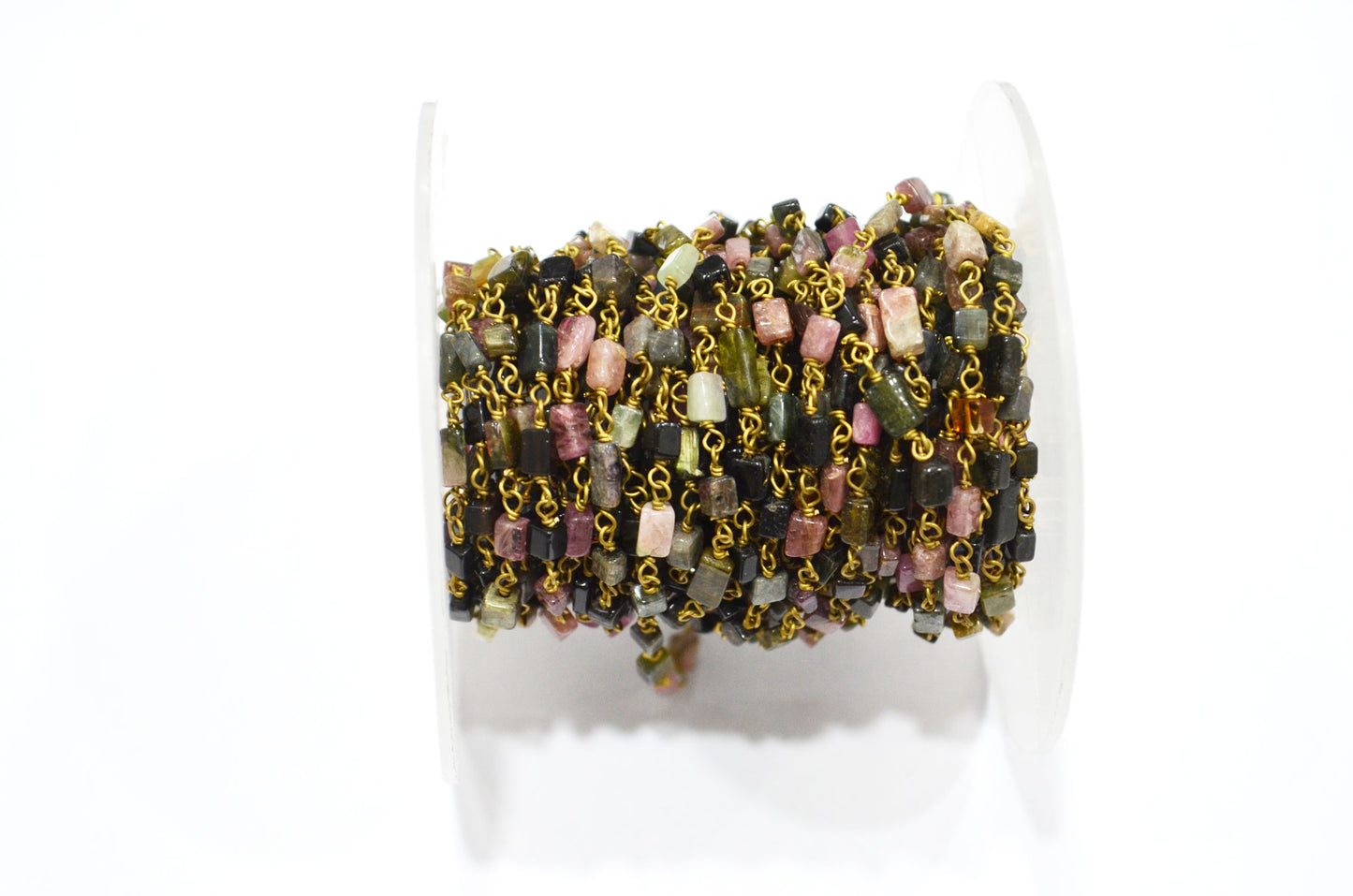 Multi Tourmaline Smooth Uneven Square Shape Rosary Beaded Chain , Sold By Foot , 3.50 - 5 mm , RB-5626