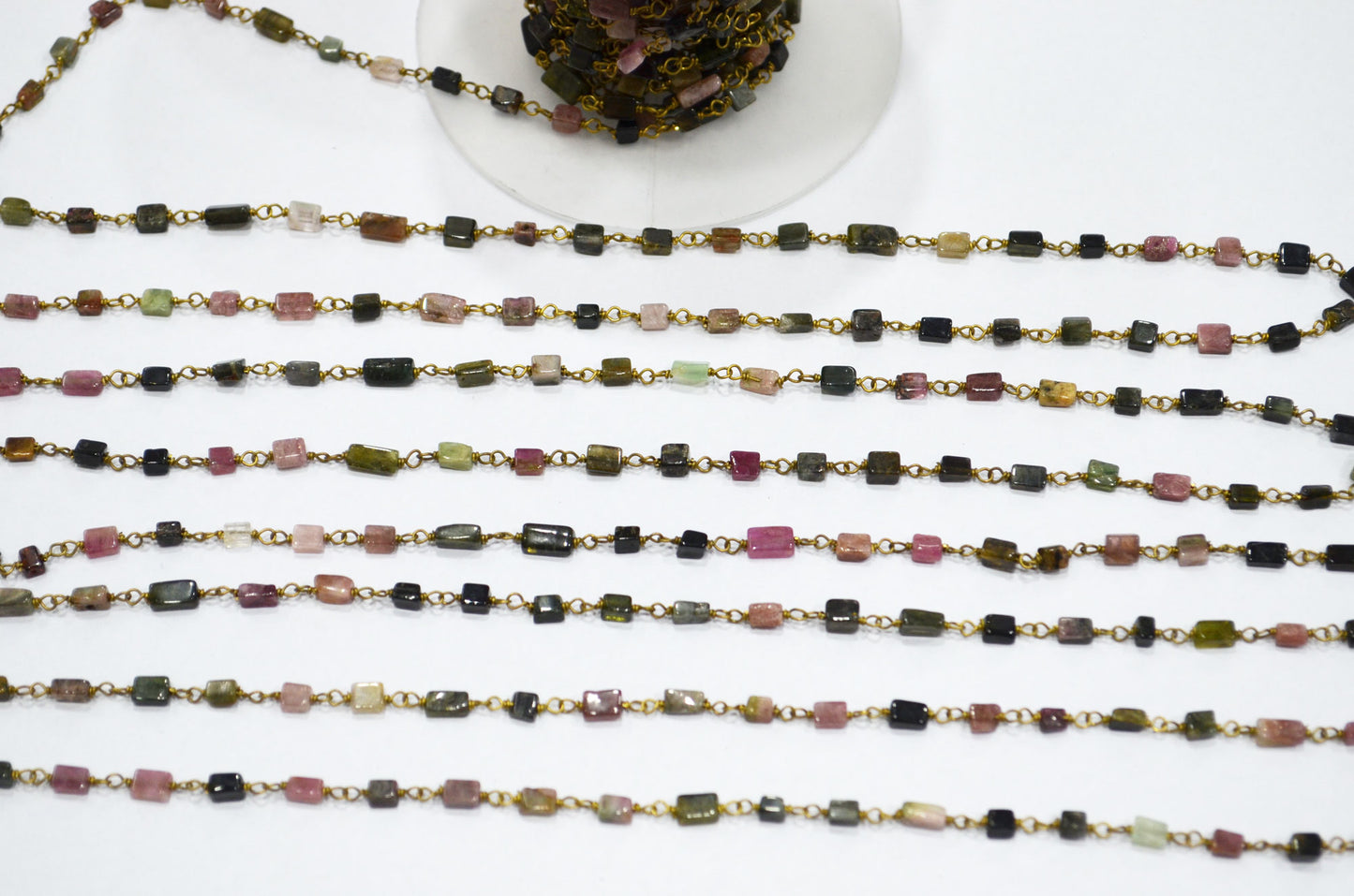 Multi Tourmaline Smooth Uneven Square Shape Rosary Beaded Chain , Sold By Foot , 3.50 - 5 mm , RB-5626