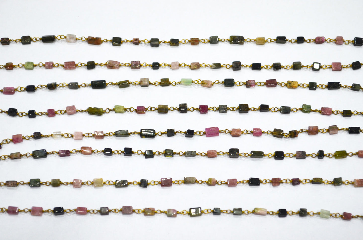 Multi Tourmaline Smooth Uneven Square Shape Rosary Beaded Chain , Sold By Foot , 3.50 - 5 mm , RB-5626