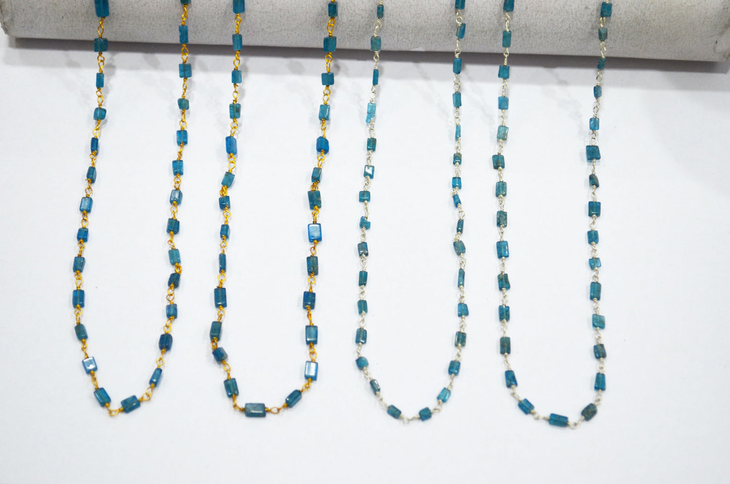 Neon Apatite Smooth Uneven Square Shape Rosary Beaded Chain , 3 - 5 mm , RB-5627