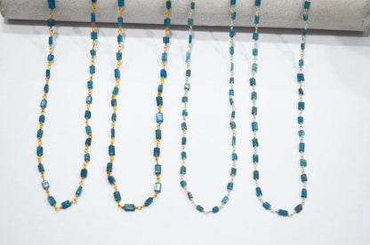 Neon Apatite Smooth Uneven Square Shape Rosary Beaded Chain , 3 - 5 mm , RB-5627