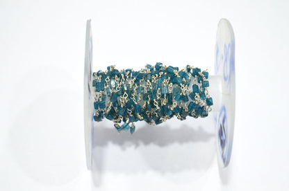 Neon Apatite Smooth Uneven Square Shape Rosary Beaded Chain , 3 - 5 mm , RB-5627