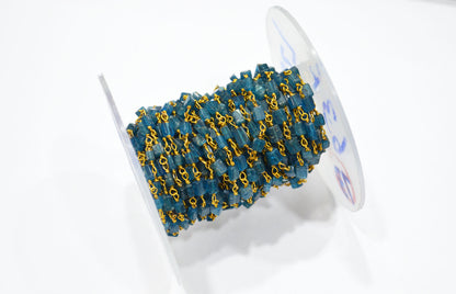 Neon Apatite Smooth Uneven Square Shape Rosary Beaded Chain , 3 - 5 mm , RB-5627