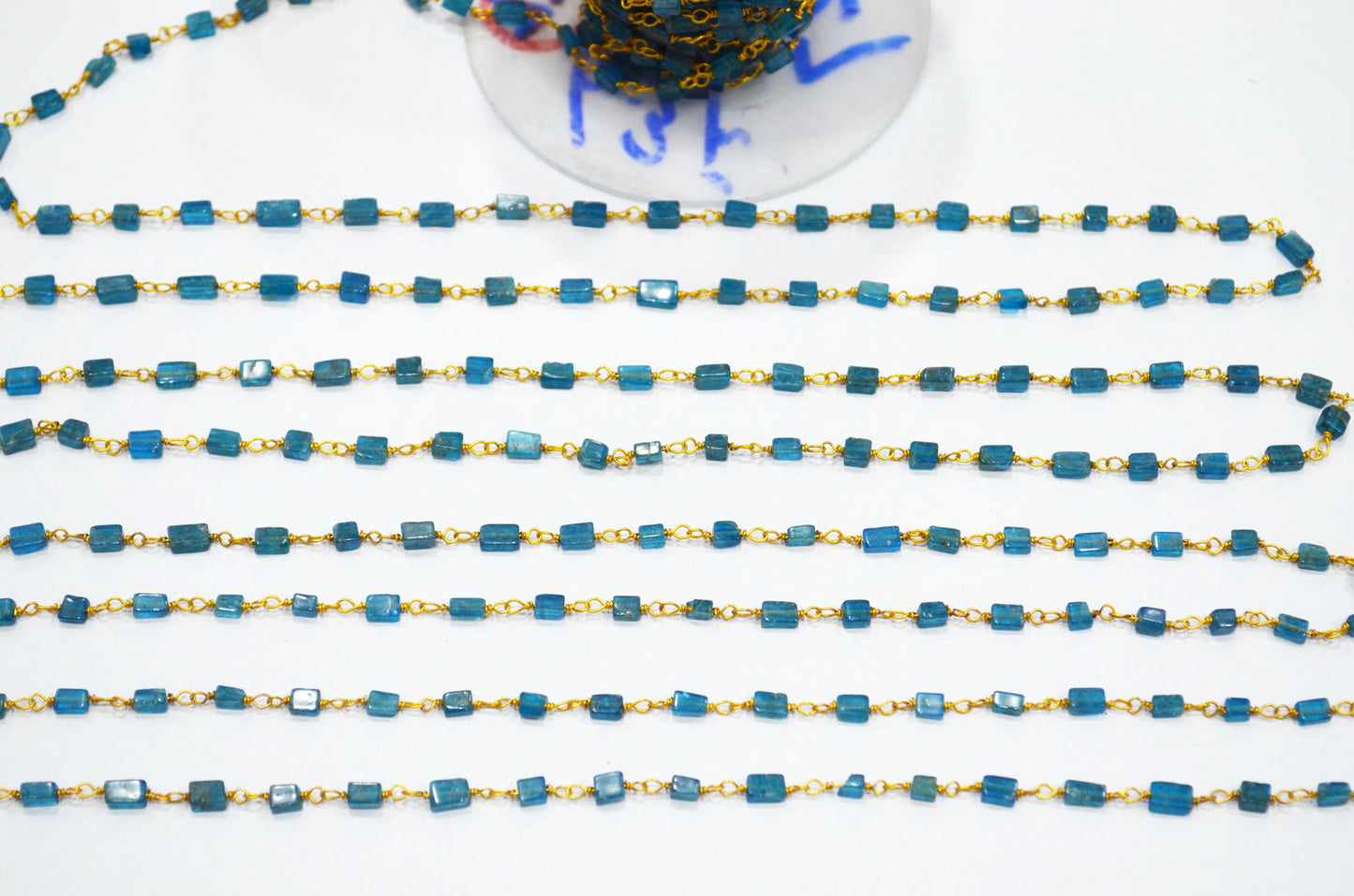 Neon Apatite Smooth Uneven Square Shape Rosary Beaded Chain , 3 - 5 mm , RB-5627