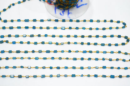 Neon Apatite Smooth Uneven Square Shape Rosary Beaded Chain , 3 - 5 mm , RB-5627