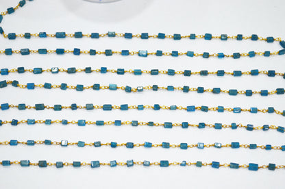 Neon Apatite Smooth Uneven Square Shape Rosary Beaded Chain , 3 - 5 mm , RB-5627
