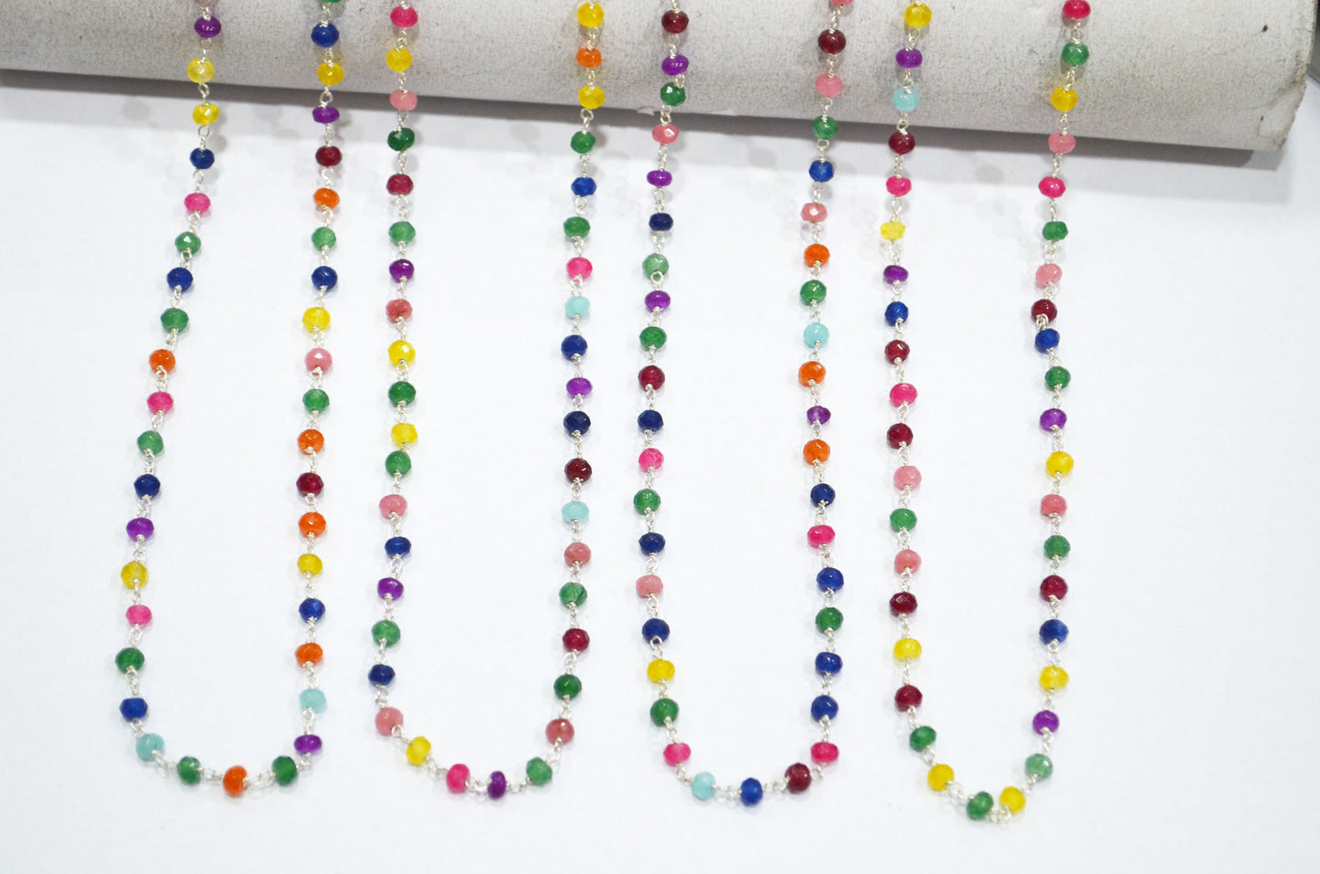 Multi Chalcedony Jade Faceted Rondelle Shape Rosary Beaded Chain , 4 - 4.50 mm , RB-5628