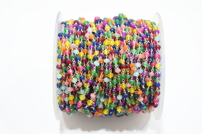 Multi Chalcedony Jade Faceted Rondelle Shape Rosary Beaded Chain , 4 - 4.50 mm , RB-5628