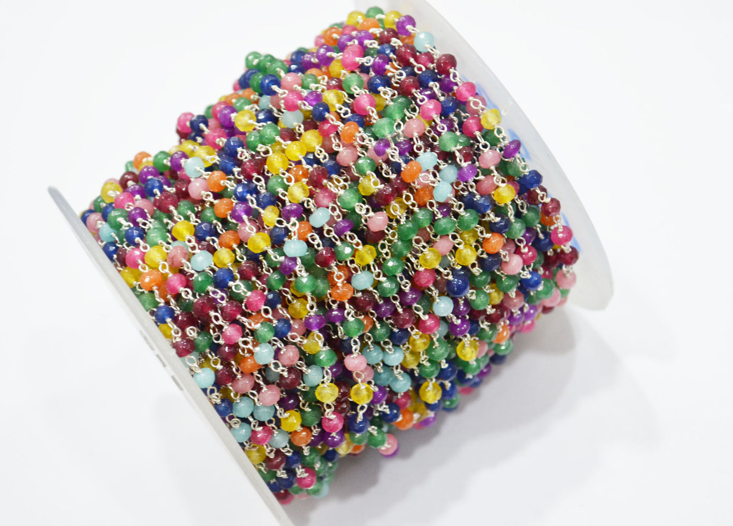 Multi Chalcedony Jade Faceted Rondelle Shape Rosary Beaded Chain , 4 - 4.50 mm , RB-5628