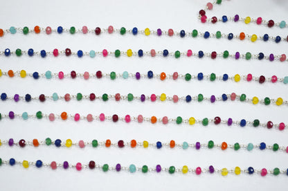 Multi Chalcedony Jade Faceted Rondelle Shape Rosary Beaded Chain , 4 - 4.50 mm , RB-5628