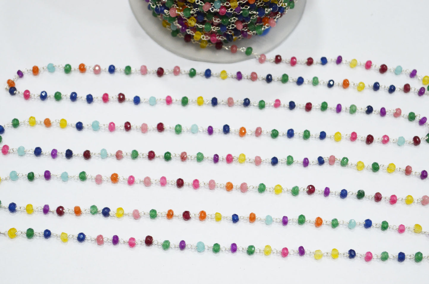 Multi Chalcedony Jade Faceted Rondelle Shape Rosary Beaded Chain , 4 - 4.50 mm , RB-5628