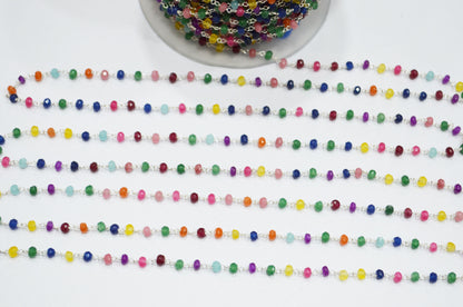 Multi Chalcedony Jade Faceted Rondelle Shape Rosary Beaded Chain , 4 - 4.50 mm , RB-5628