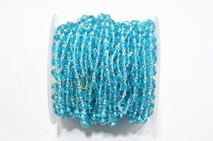 Swiss Blue Topaz Hydro Quartz Faceted Rondelle Rosary Beaded Chain , 5.50 - 6 mm , RB-5629