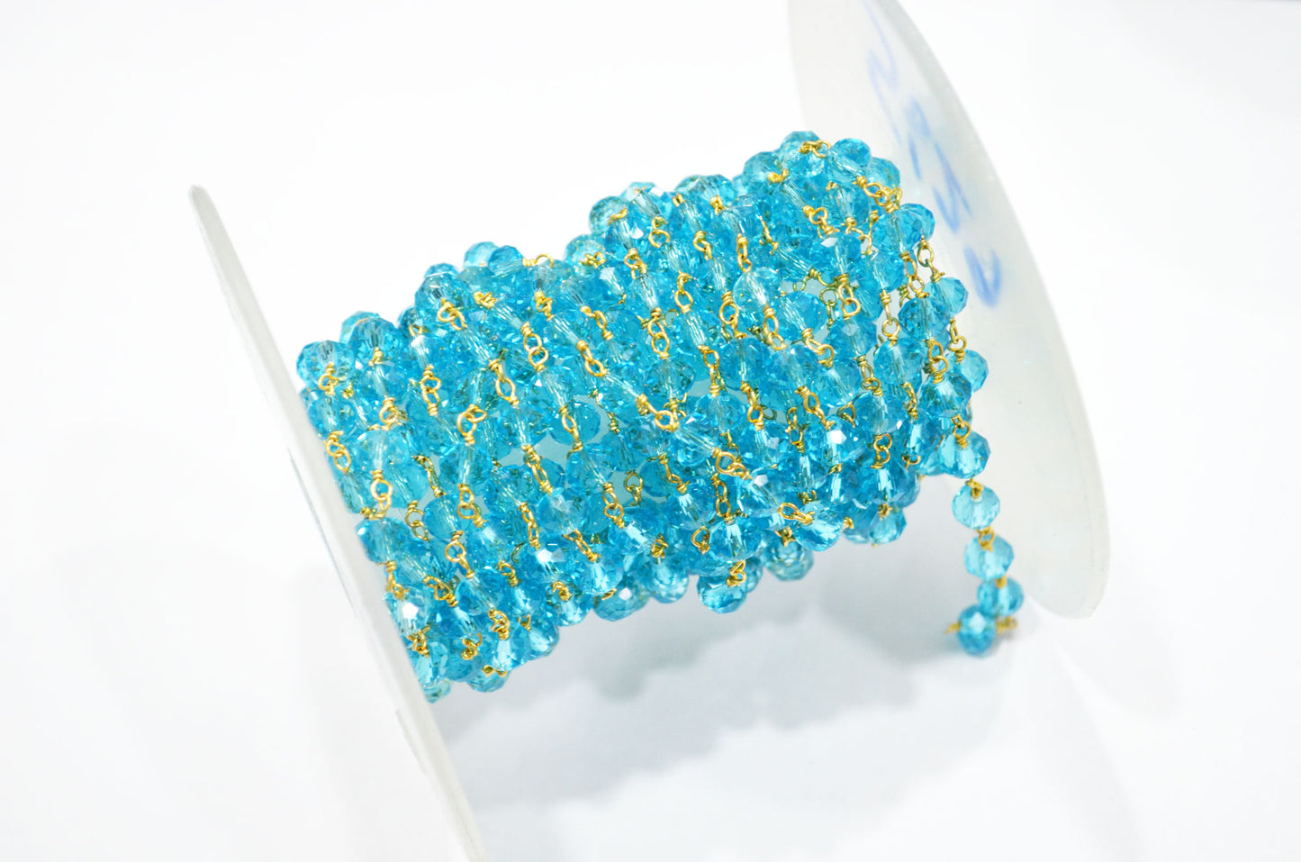 Swiss Blue Topaz Hydro Quartz Faceted Rondelle Rosary Beaded Chain , 5.50 - 6 mm , RB-5629