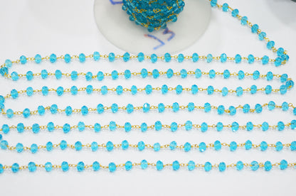 Swiss Blue Topaz Hydro Quartz Faceted Rondelle Rosary Beaded Chain , 5.50 - 6 mm , RB-5629