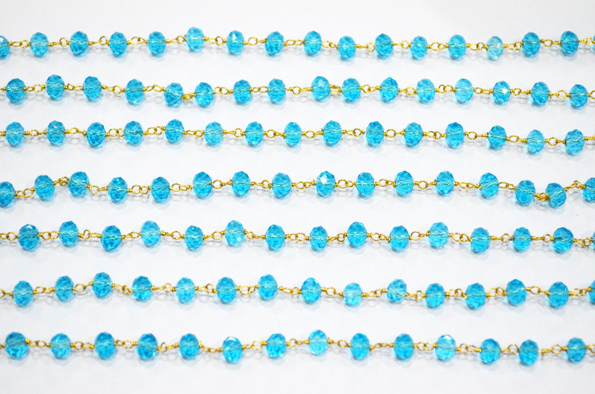 Swiss Blue Topaz Hydro Quartz Faceted Rondelle Rosary Beaded Chain , 5.50 - 6 mm , RB-5629