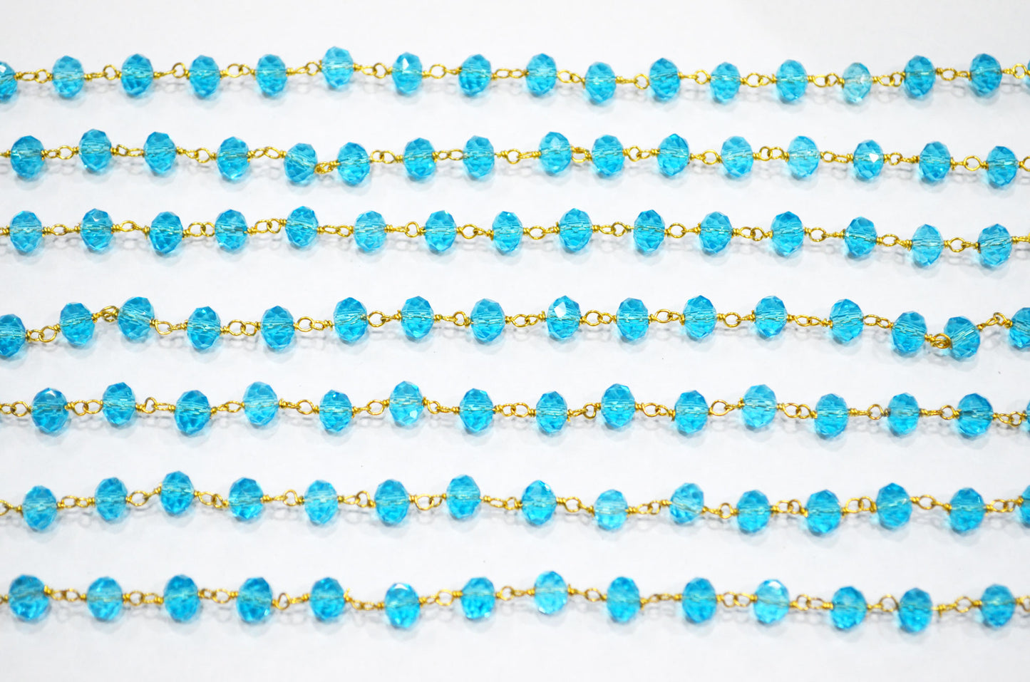 Swiss Blue Topaz Hydro Quartz Faceted Rondelle Rosary Beaded Chain , 5.50 - 6 mm , RB-5629
