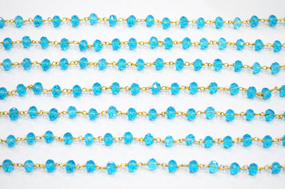 Swiss Blue Topaz Hydro Quartz Faceted Rondelle Rosary Beaded Chain , 5.50 - 6 mm , RB-5629